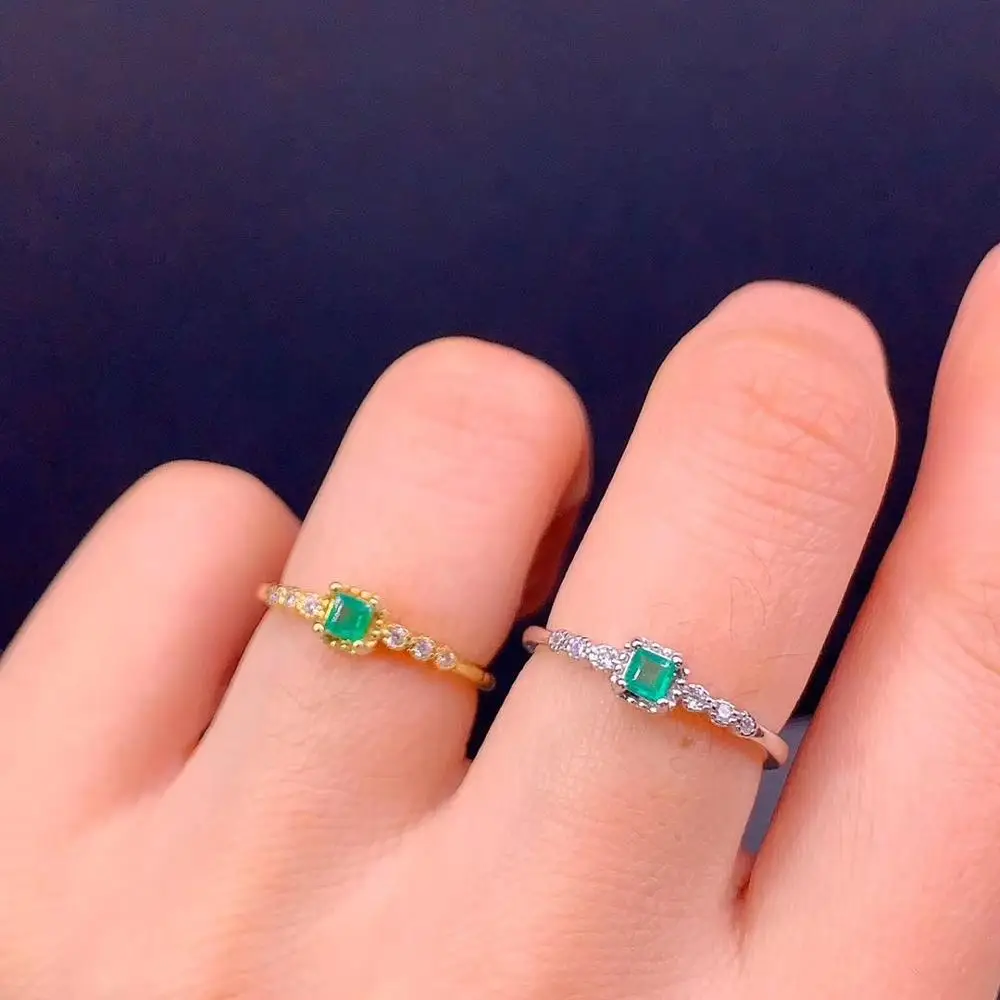 

WOMEN RING GREEN EMERALD RING FOR GIRL ORNAMENT REAL 925 SILVER SQUARE NATURAL GEM STYLE BIRTHDAY GIFT MAY BIRTHSTONE SALE