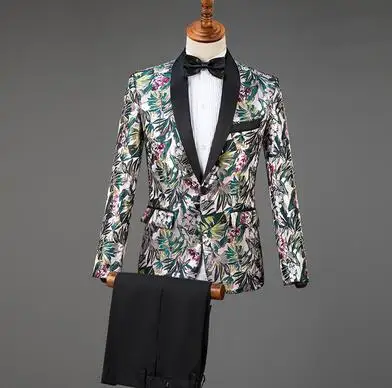 

Chorus ternos Blazer men floral suit set with pants mens wedding suits singer star style stage fashion Slim formal dress