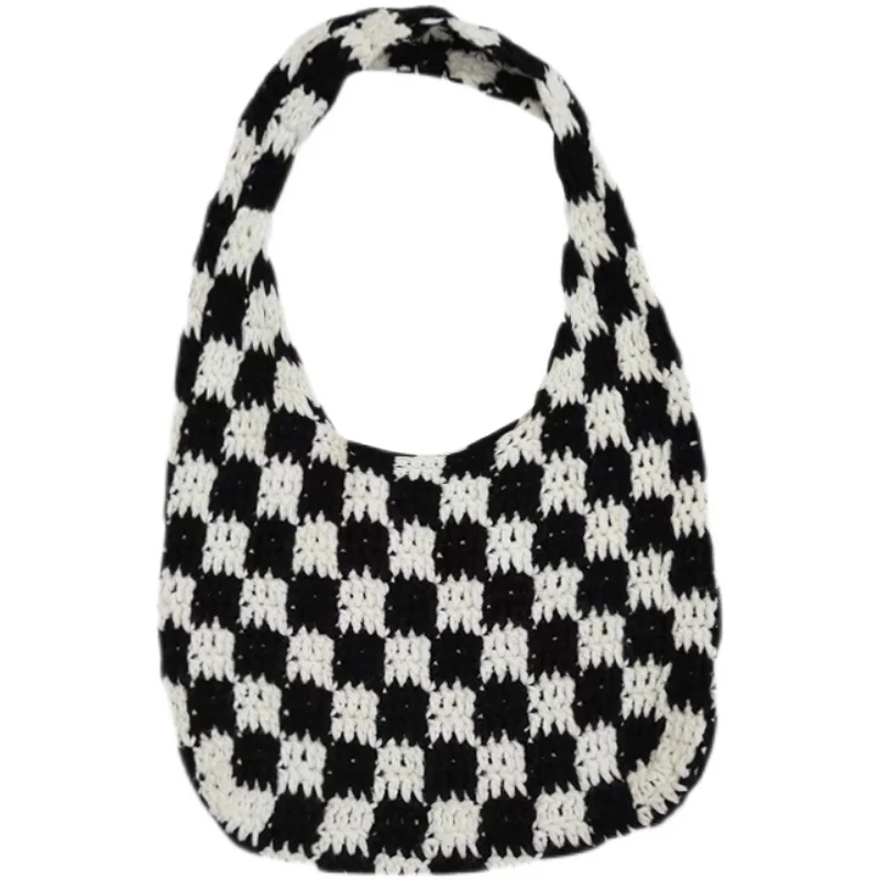 

2021 New Blogger with The Same Mom Hand-crocheted INS Checkerboard Wool Bag Woven Single Shoulder Women's Bag