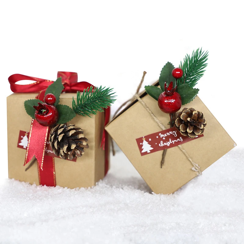 10 шт. Рождественская Подарочная коробка крафтовые мешки для конфет с веревками