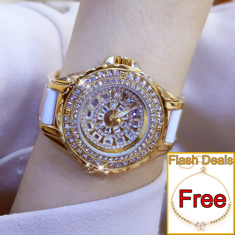 Женские наручные часы с браслетом из нержавеющей стали керамическим