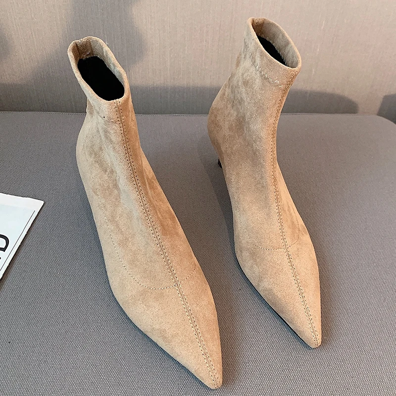 

2021 Women Autumn Winter Modern Boots Stretch Pointed Toe Low Heels Shoes Female Zip Shoes Ladies Ankle Short Chelsea Boots