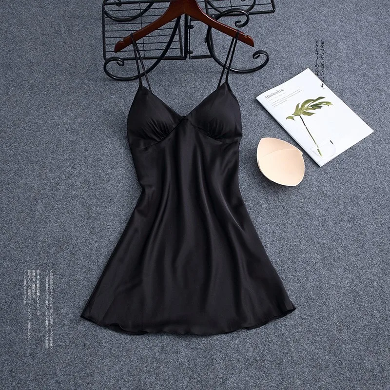 

Summer Sexy Mini Nightgown Women Embroidery Flower Sleepwear Bathrobe Soft Faux Silk Satin Suspender Nightdress Loose Home Dress