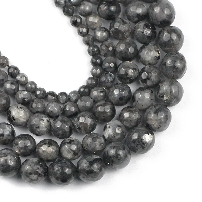 Натуральный граненый черный лабрадорит Larvikite камень 4/6/8/10 мм бусины разделители