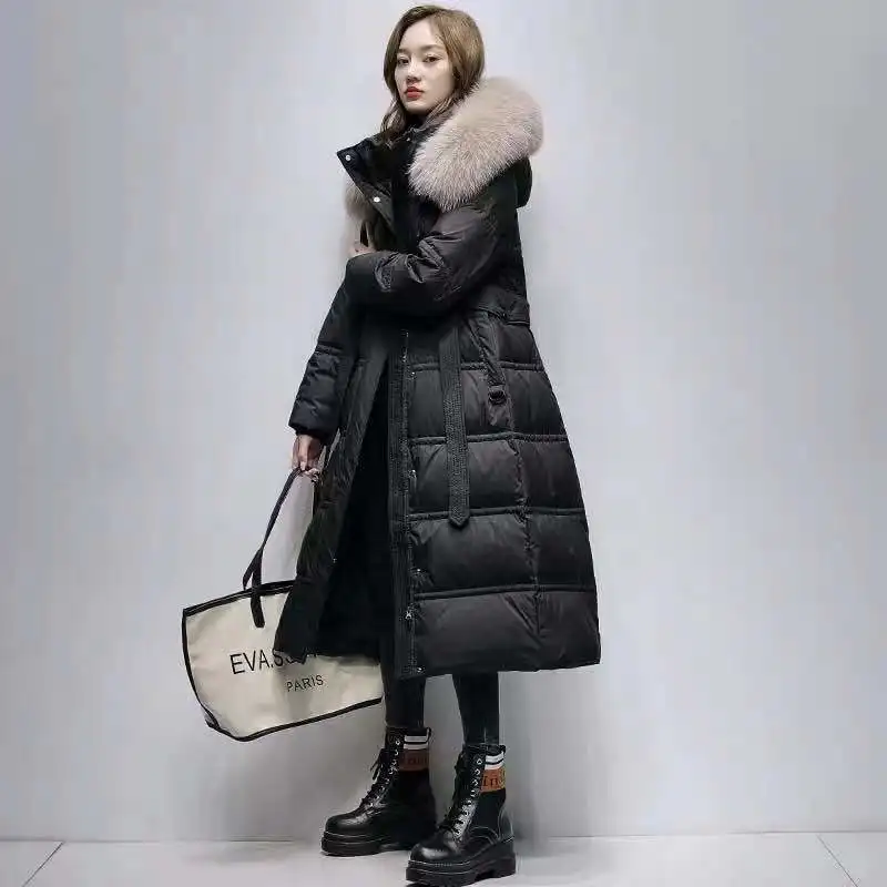 Женская зимняя куртка с капюшоном из 2021 натурального Лисьего меха 90% белый утиный