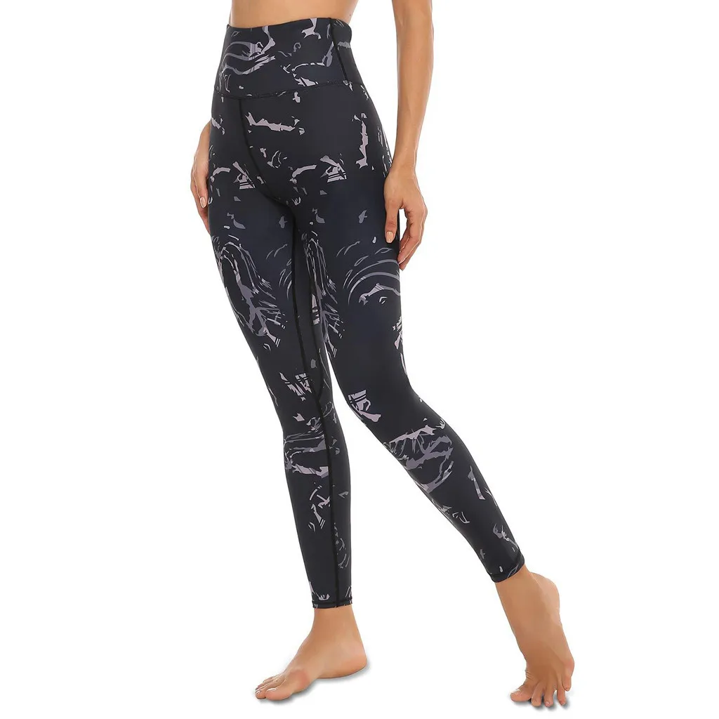 Штаны для йоги женские спортивные Леггинсы с высокой талией и принтом фитнеса