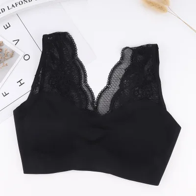 Queenral Бесшовные бюстгальтеры для женщин нижнее белье отжимать Bralette BH беспроводной бюстгальтер s m l xl сексуальное кружевное белье - Цвет: black