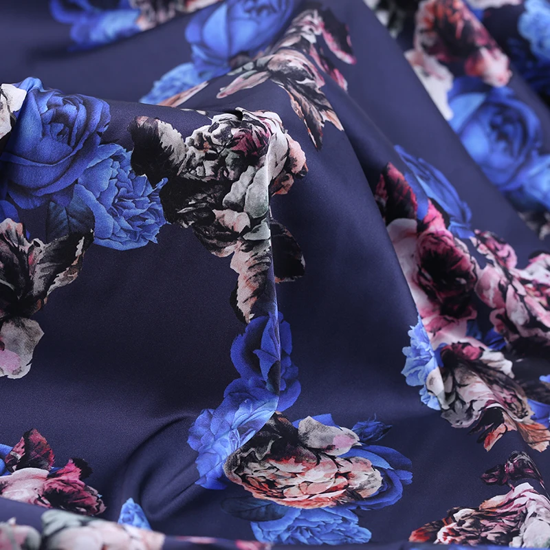 108 см широкая шелковая ткань сатин-стрейч МЕТР 19 мм с принтом атласная мягкая