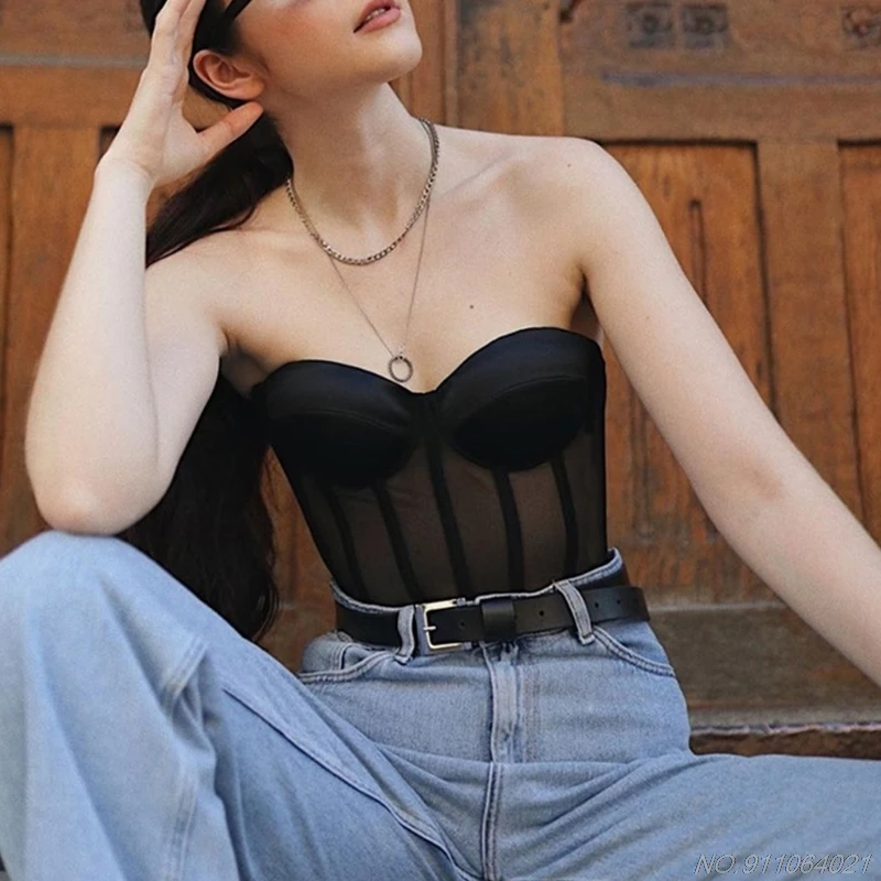 Корсет женский сетчатый без бретелек с завязками на спине