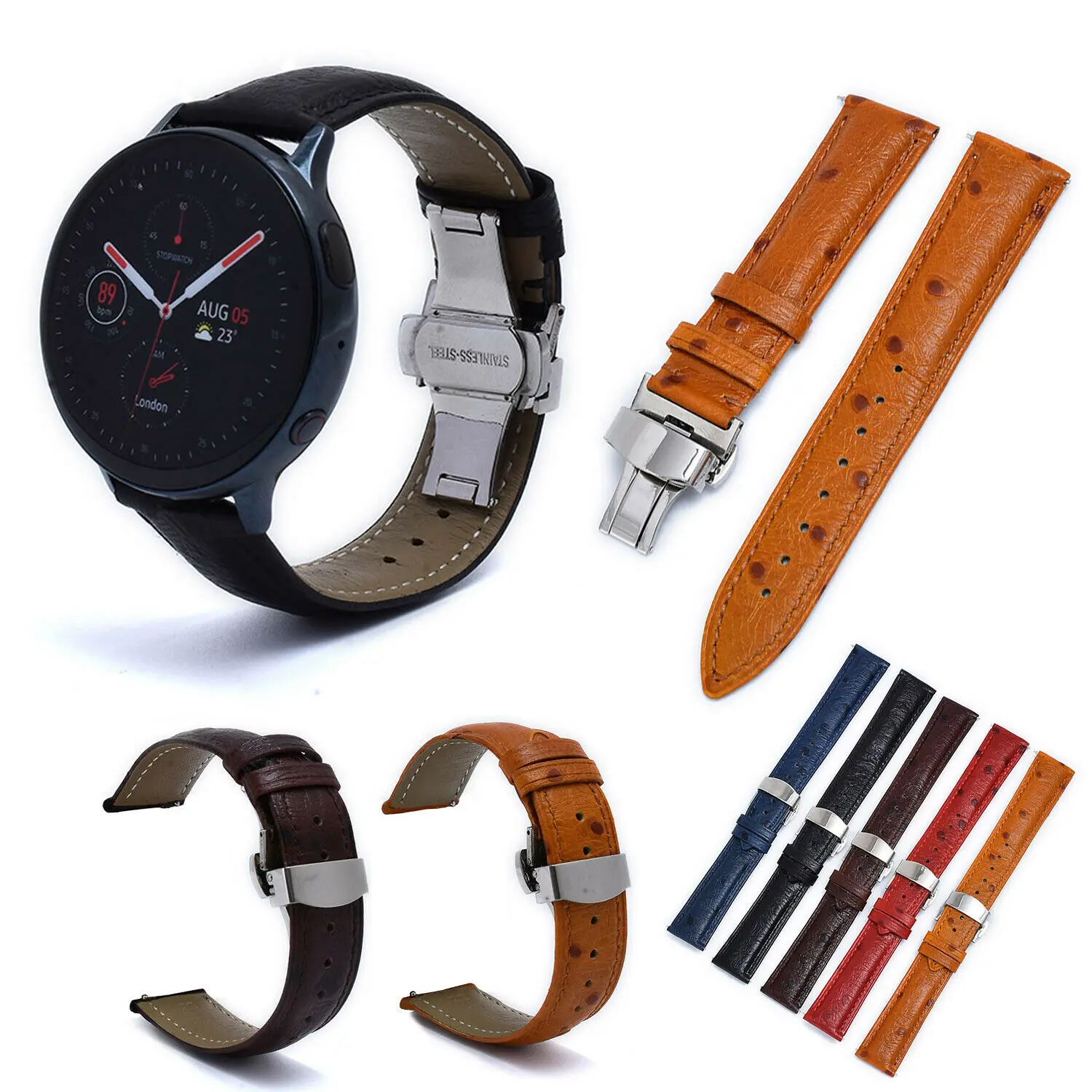 

Genuine Leather Watchband 18mm 20mm 22mm Ostrich Leather Strap Band Women Men Wrist Watch Bracelet with Pins