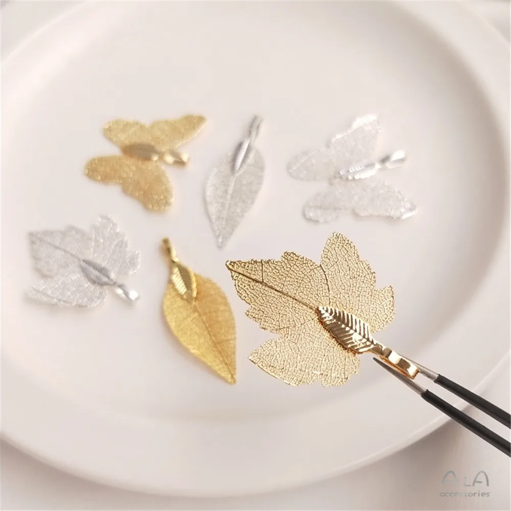 

Natural leaf color gold plated bag Silver Sycamore leaf butterfly pendant Diy necklace pendant earring pendant