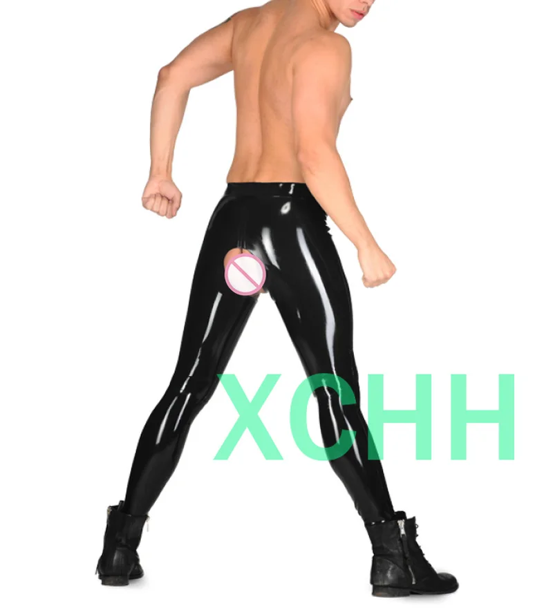 Фетиш латекса каучука мужские брюки с вырезом ручной работы резиновые