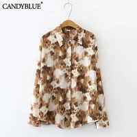 ink tie dye shirt 2022 spring and summer new fashion retro single breasted long sleeved casual printed chiffon shirt women