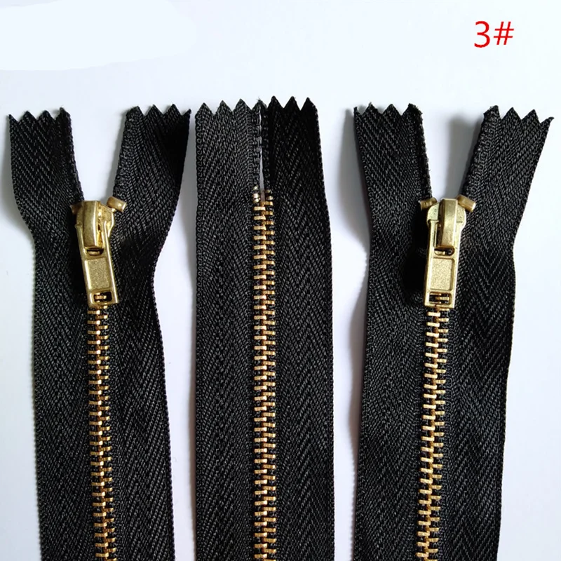 

5pcs 3# ( 30-60CM ) Brass Metal Closed End Zipper Black Nylon Coil Zipper