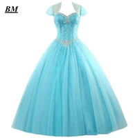 2019 blue tulle quinceanera dresses with jacket ball gown beaded sweet 16 dresses formal prom party gown vestido de 15 anos bm58