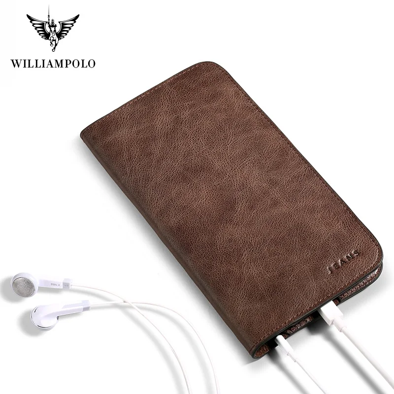 

WILLIAMPOLO Men's Genuine leather Long Wallet For Men Ultra-thin Vintage Credit Card Holder Coin Purses Business Clutch Cowhide