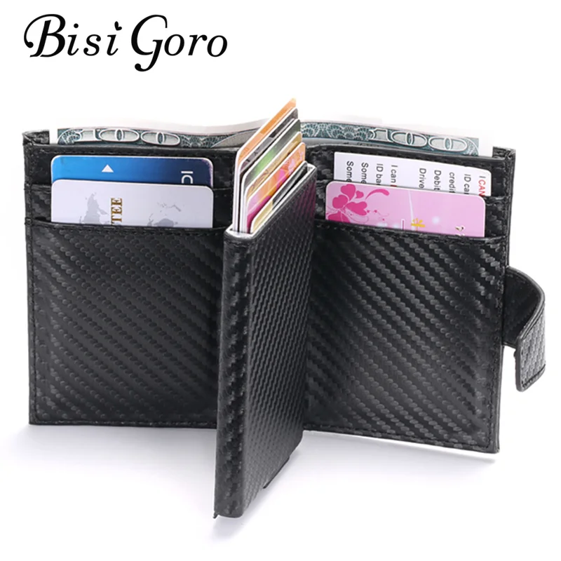 BISI GORO смарт-кошелек мужской RFID держатель для карт алюминиевый сплав металлический кошелек для кредитных карт Противоугонный мужской автоматический Чехол для карт