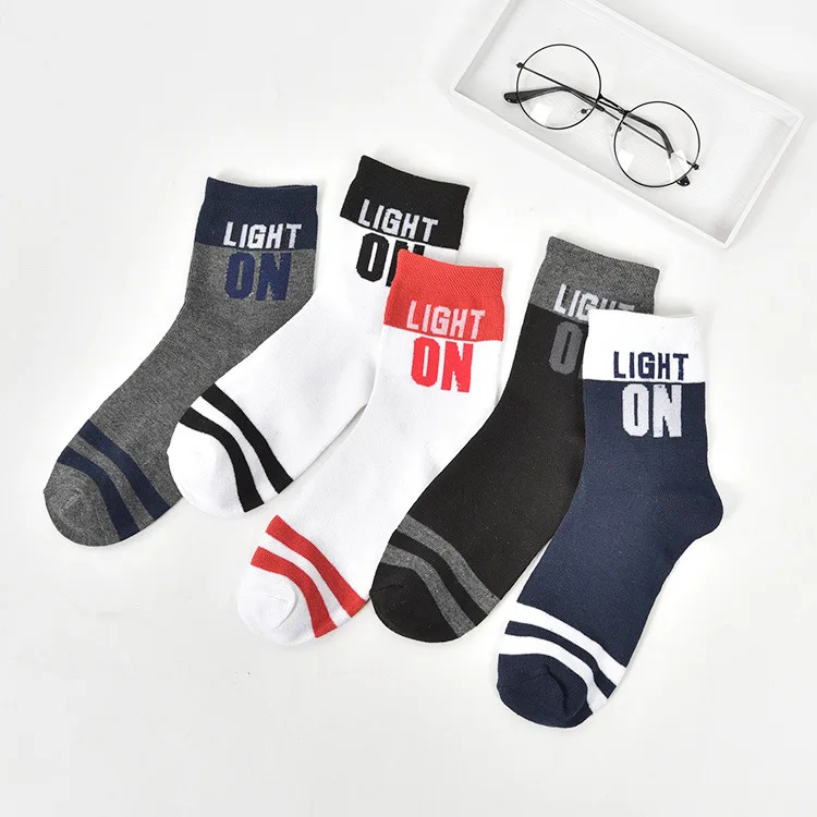 2 пары мужских спортивных Хлопковых Носков с буквенным принтом двухполосные