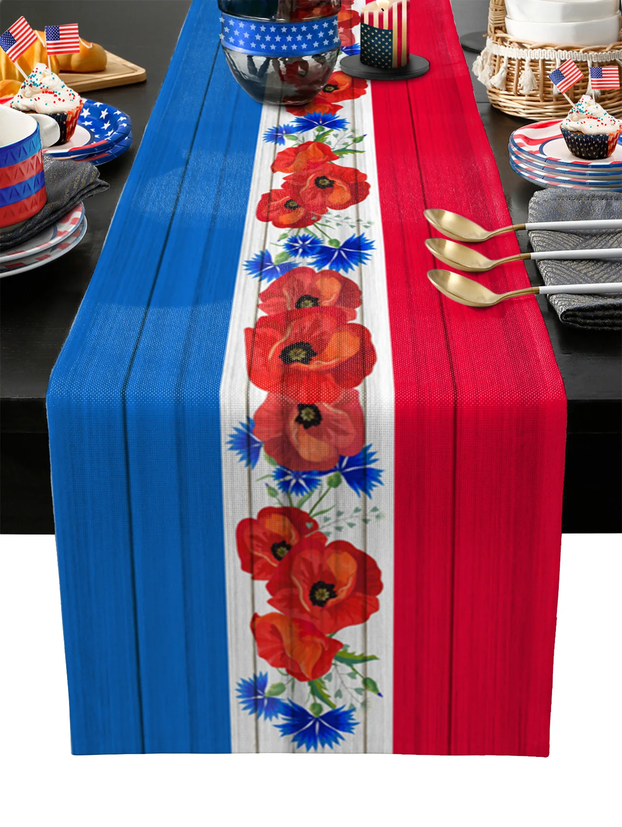 

Usa Independence Day Flowers Table Runner Home Kitchen Dining Table Decor Tablecloth and Placemats Wedding Table Decor