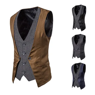 

Men's Vest Autumn And Winter New Fashion European Size Men's Casual Vests Fake 2 Piece Suit Vest Men 065