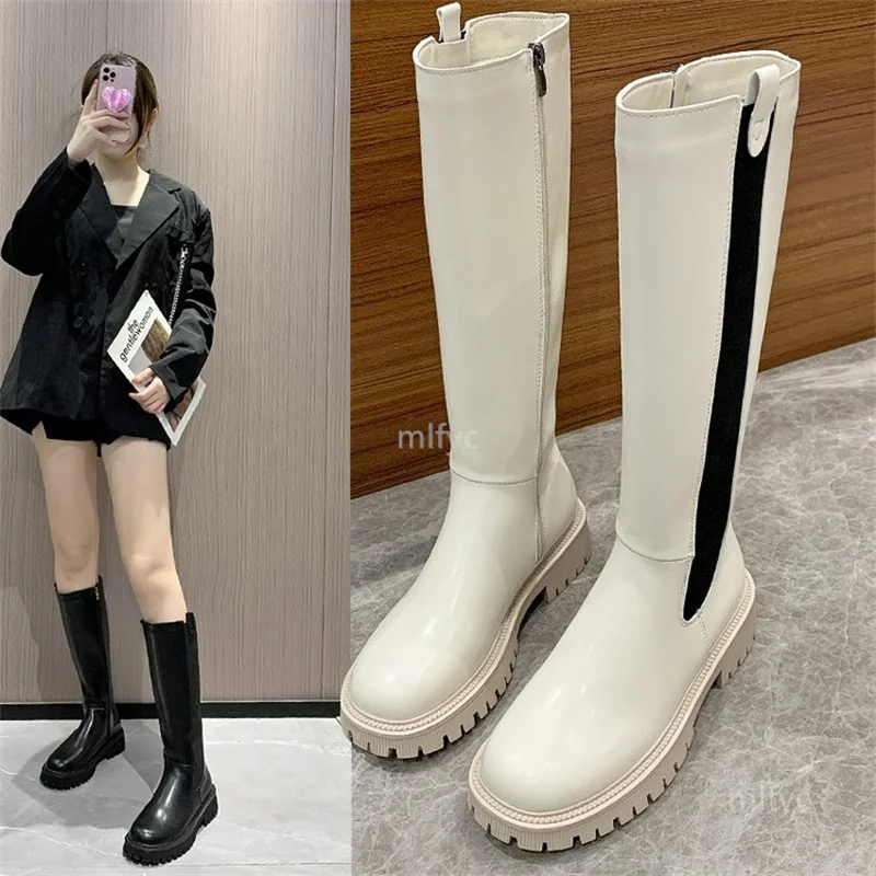 

But knee boots women's autumn winter 2021 new side zipper straight knight boots thick-soled mid-heel high boots shoes for women