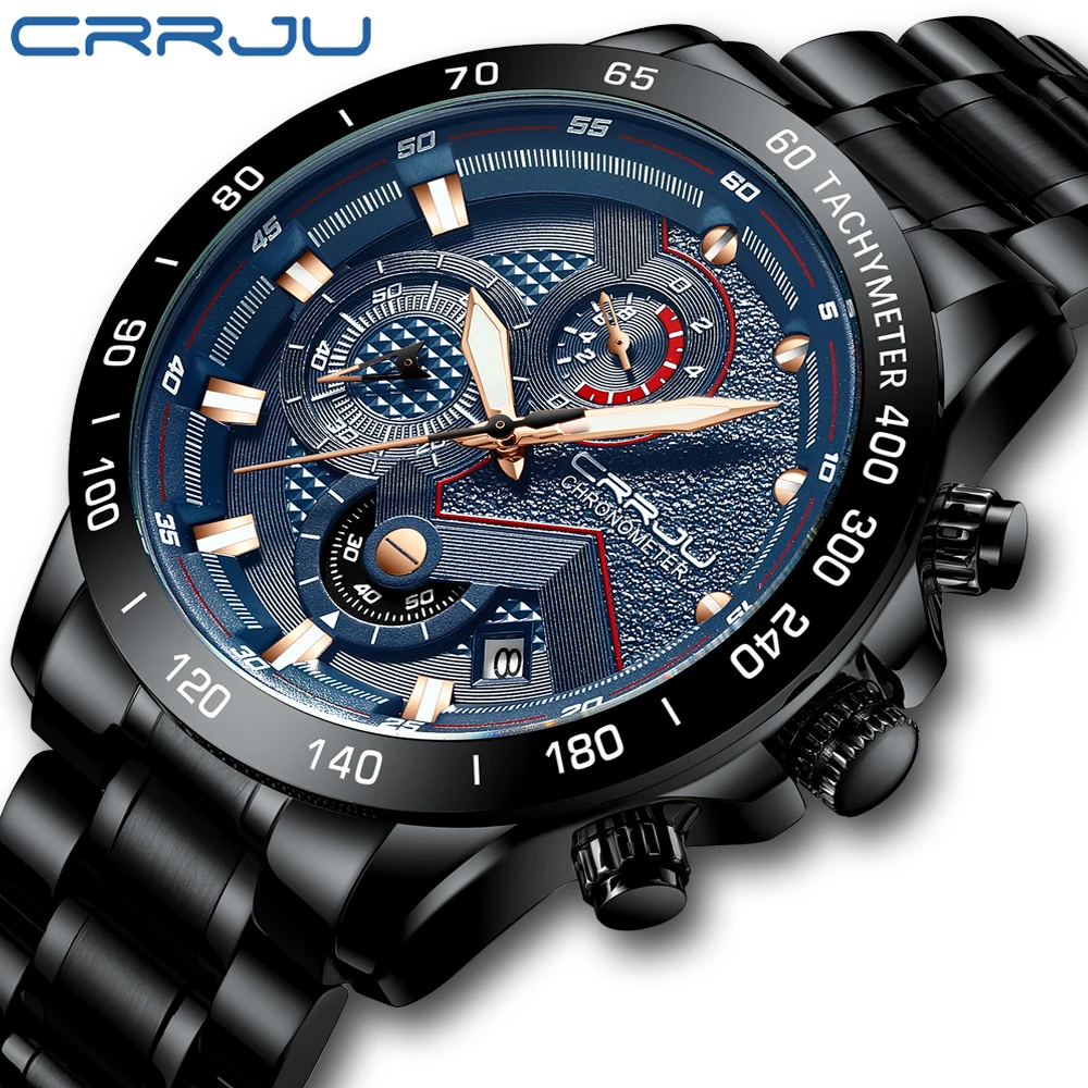 

New CRRJU Fashion Men Watches With Stainless Steel Top Brand Luxury Sports Chronograph Quartz Watch Men male Relogio Masculino