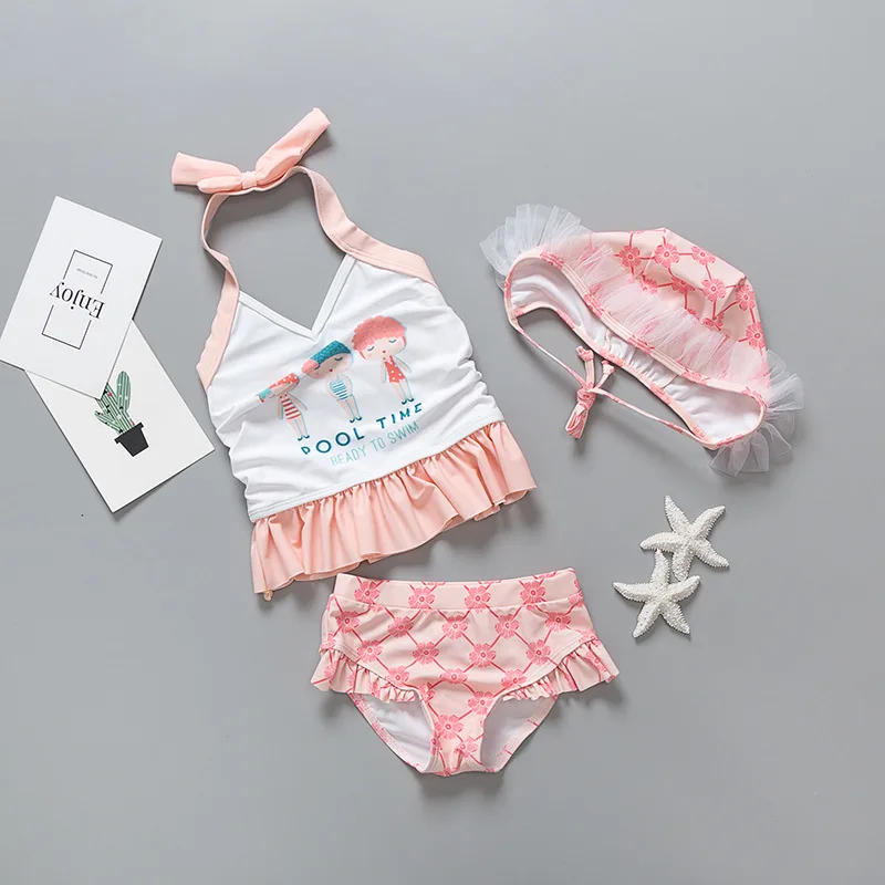 Baby Girl Swimwear UV Protection Girls' Swimsuit Newborn Infant Babies Bathing Clothes 3 Pieces Bikini Set Beach Pool Costumes | Детская