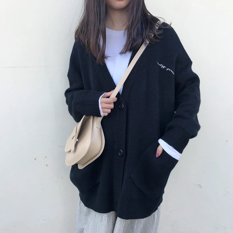 Новинка осени 2019 корейский женский кардиган с вышивкой в стиле колледжа