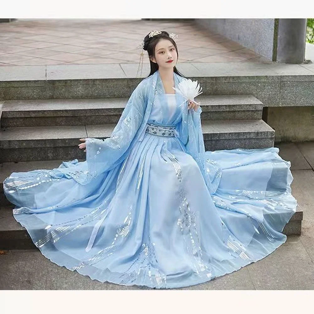 

2021 Traditional Chinese Costumes for Women Hanfu Fairy Dress Folk Dance Vintage Embroidery Princess Outfit Chinese Hanfu Dress