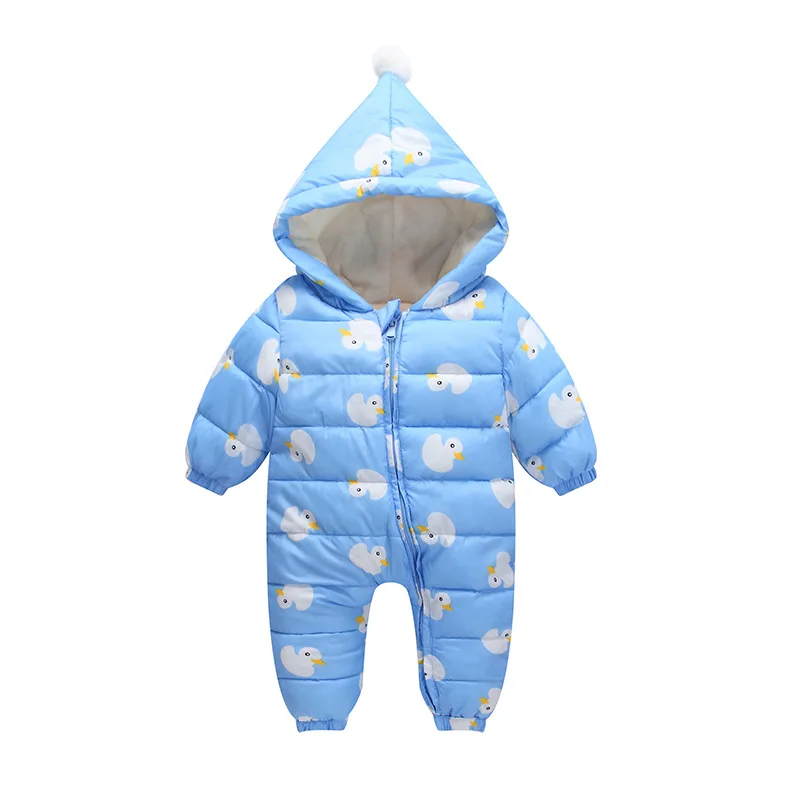 Snowsuit Warm Thicken Rompers Baby Girl Boy Jumpsuit Plus Velvet Snow Wear Cartoon Print Hoodies Clothing For Kids |