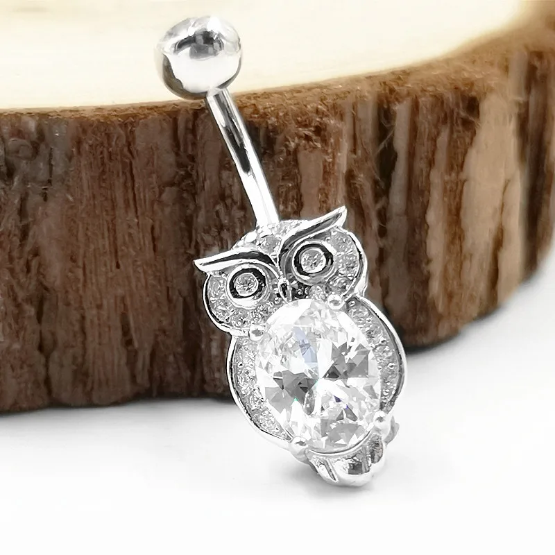 

925 sterling silver cubic zircon belly ring Owl navel piercing ring