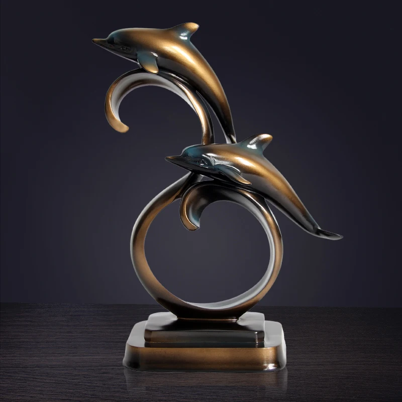 MODERN RESIN DOLPHIN DECORATION CRAFTS HOTEL OFFICE DESKTOP FIGURINES ORNAMENTS HOME LIVINGROOM FURNISHING ARTWORK WEDDING GIFTS