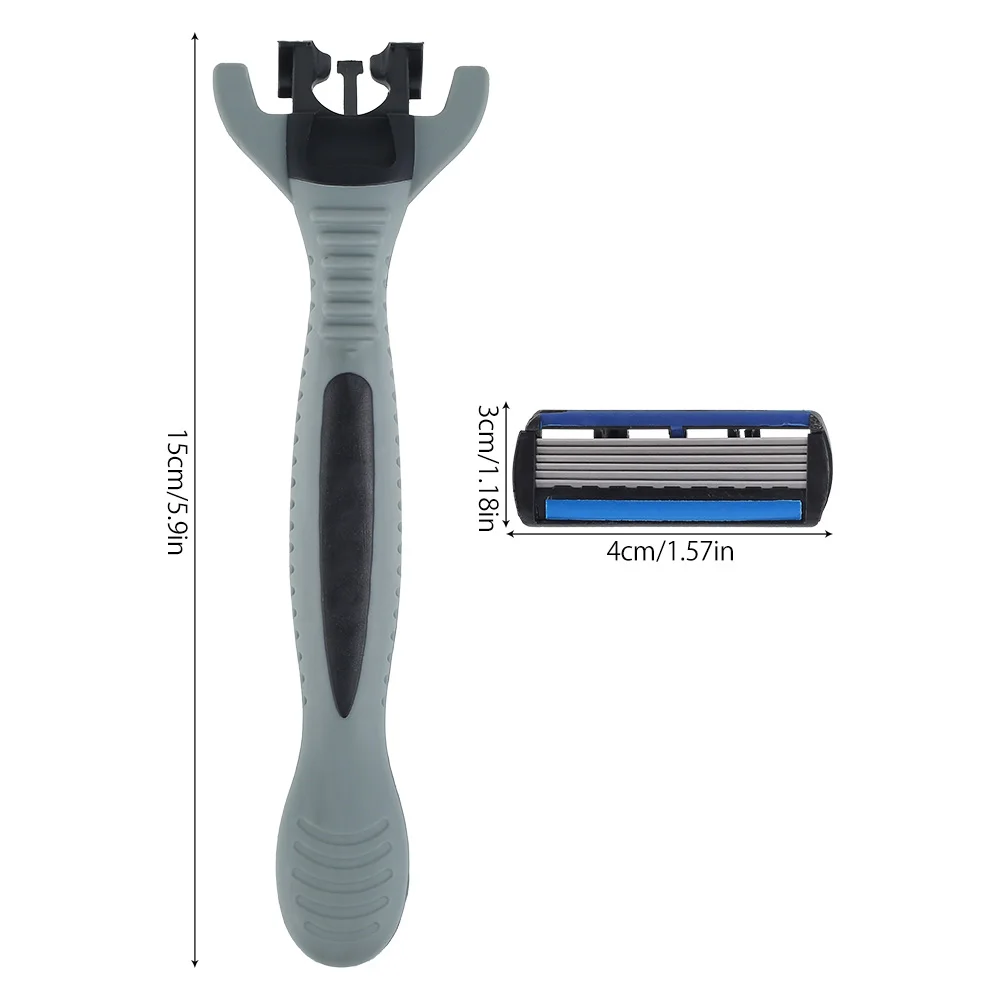 

1 Pcs Men Handle Shaving Razor Plastic Grip Anti-slip With 12pcs Stainless Steel Metal Men's Shaving Razor Replacement Blades