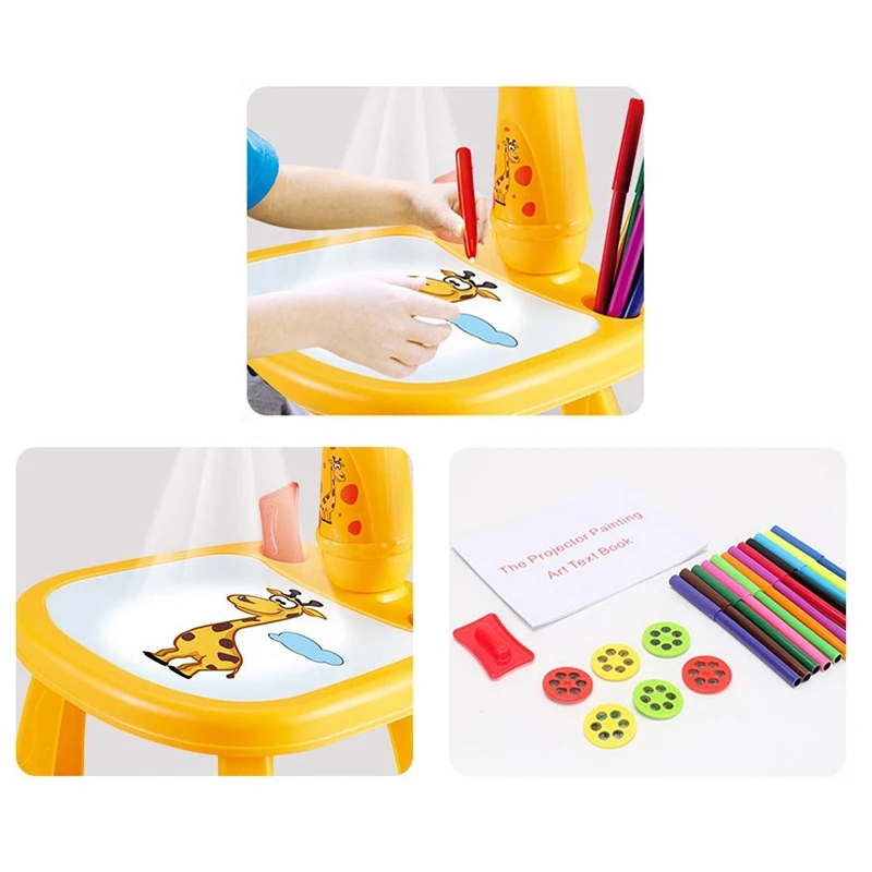 

Kids Drawing Desk with Giraffe Projector Educational Toys Machine with Function Detachable Projection Painting Table