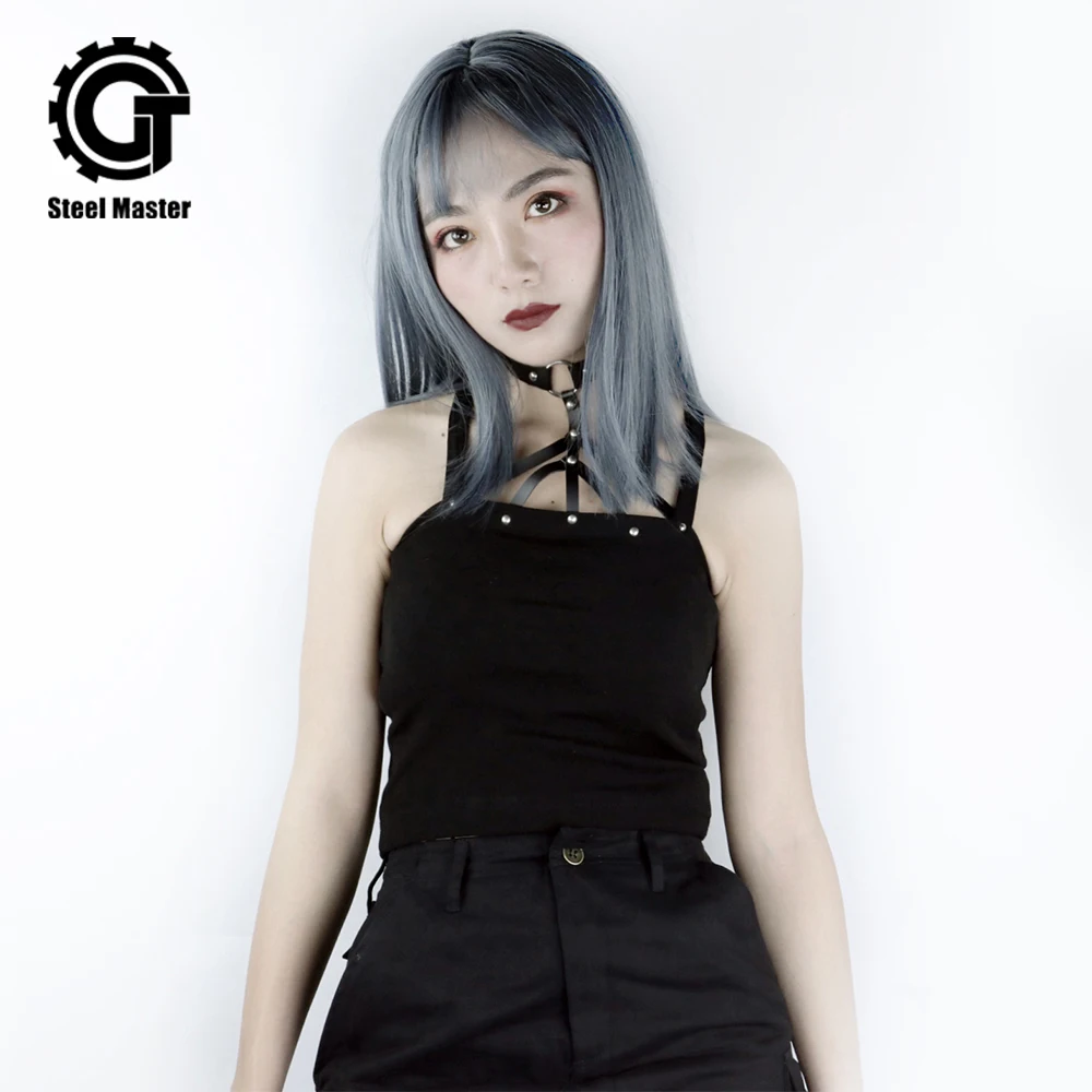 Сексуальный женский укороченный топ черный короткий жилет в стиле панк с