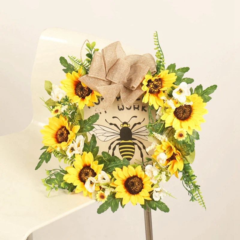 

Artificial Bee Sunflower Wreath Spring Summer Wreath for Front Door Wall Window Wedding Party Farmhouse Home Decor CNIM Hot