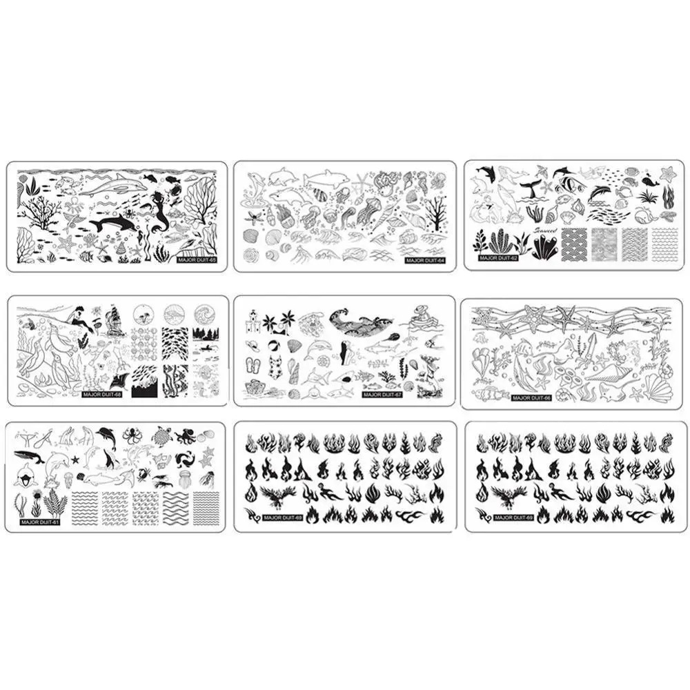 Пламя Дельфин серии ногтей печать шаблон Уникальный и красивый привлекает