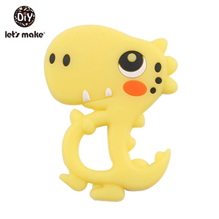 dino yellow Let'S Make/1 шт., силиконовый Прорезыватель для зубов, жемчужные бусины, цветок розы, Прорезыватель для зубов, игрушки для малышей, погремушка, детская игрушка, силиконовый Прорезыватель для зубов - Color: dino yellow