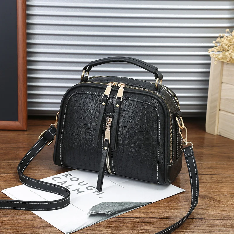 Black Messenger Bag Винтажная женская сумка, роскошная сумка из змеиной кожи, модная кожаная сумка-мессенджер, одноцветная сумка на плечо, сумка на молнии, подарок для девочки, bolsos - Цвет: Black Messenger Bag