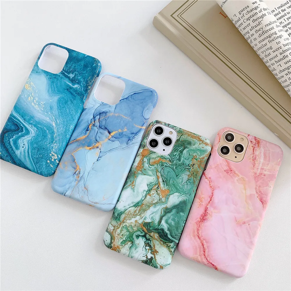 

Marble Crack Matte Phone Cases For iphone 12 mini 11 Pro Max SE 2020 XS Max XR X 7 8 Plus Plating Gradient Colorful Hard PC Case