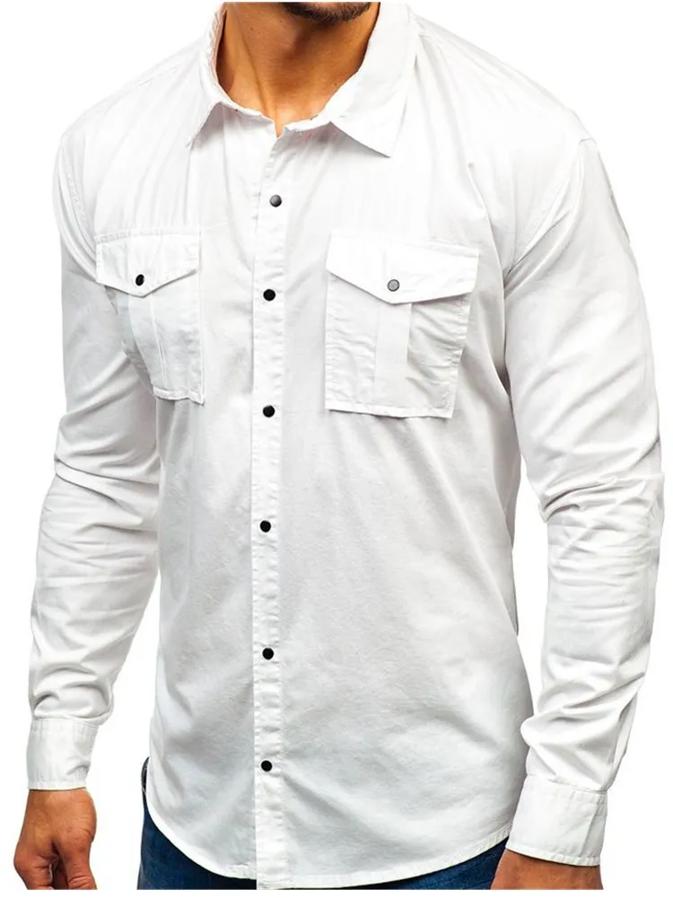 High Quality Men Shirt 2019 Brand Fashion Casual Slim Geometric Print Long Sleeve Business Social White Top Clothes | Мужская одежда