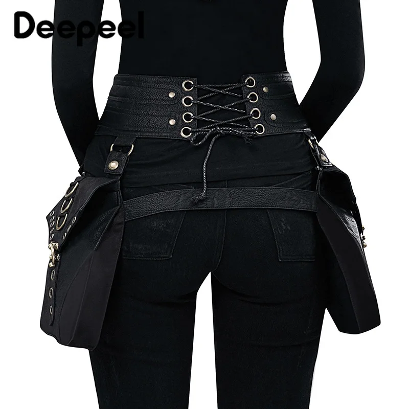 Deepeel1pc 23*70 см женские черные двойные Сумки из искусственной кожи Cummerbunds панк с