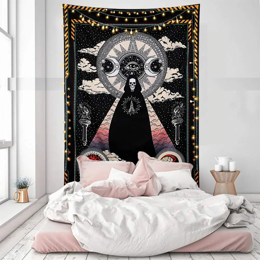 Солнце и луна звезды облако черная чакра готический Таро гобелен волшебник череп