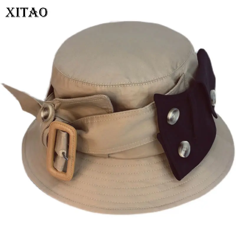 

XITAO Personality New Bucket Hats Irregular Snap Contrast Color Splicing Women Sun Protection Shading Women Bucket Hat GWJ1917