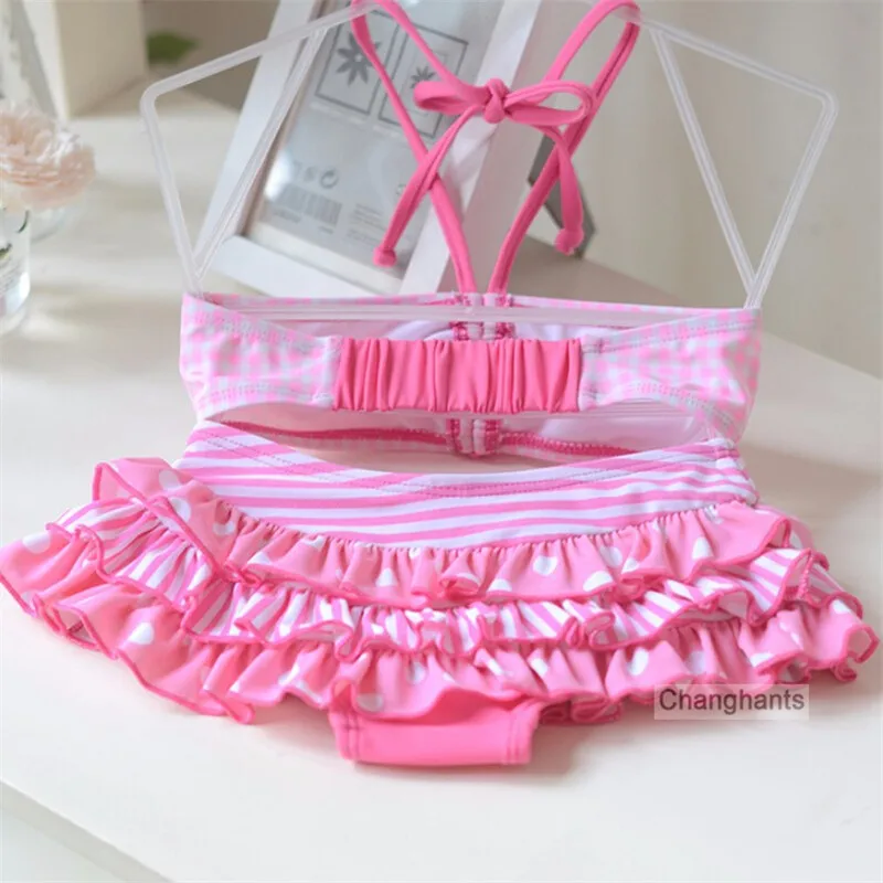 Купальный костюм для девочек из 2 предметов с розовой клетчатой От до 8 лет бантом