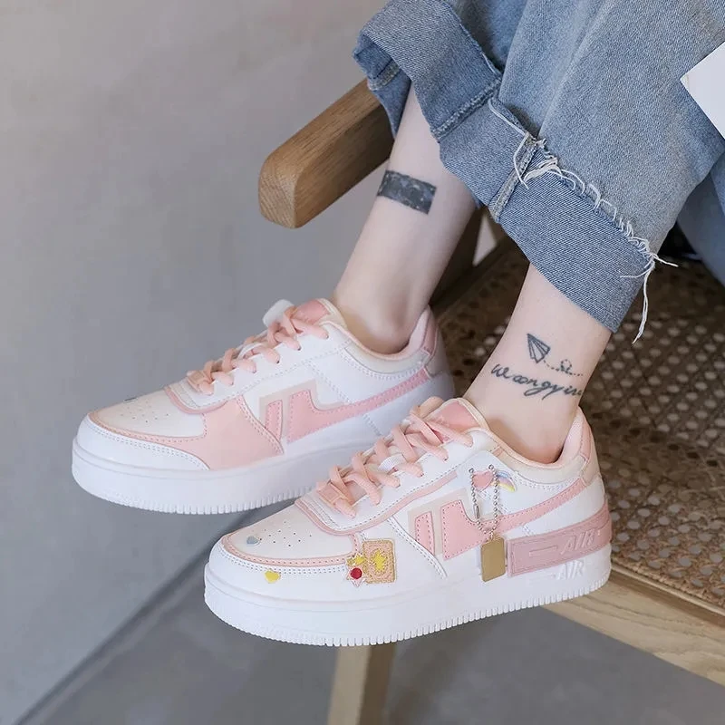 

2021 Women's sports shoes Ladies Summer Casual Flats Female Mixed Color Vulcanized Sneakers PU Comfort Low Heels Walking Shoes