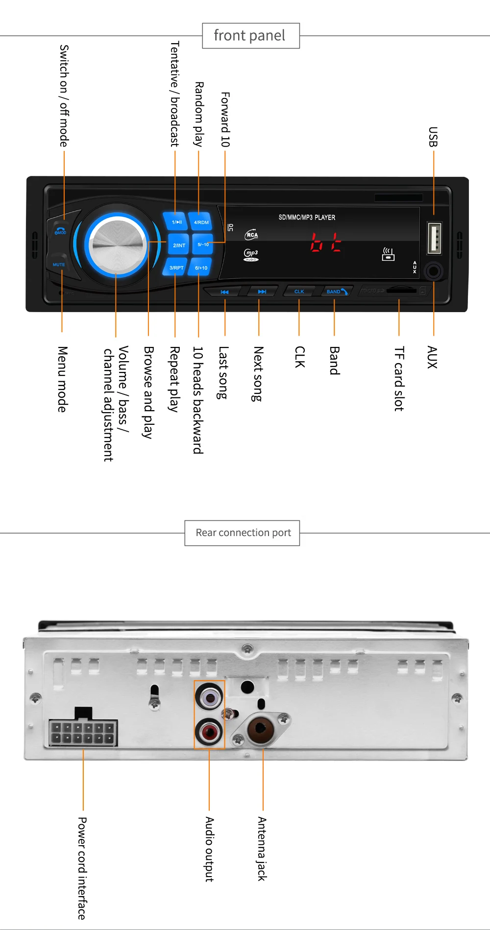 Camecho Авторадио Bluetooth Авто 12 в автомобильный стерео радио FM Aux-IN входной приемник SD USB In-dash 1 din автомобильный MP3 мультимедийный плеер
