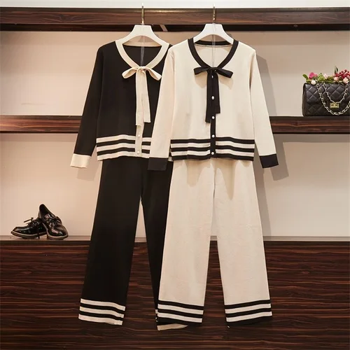 2019 осенний костюм из двух предметов в Корейском стиле с бантом вязаный |