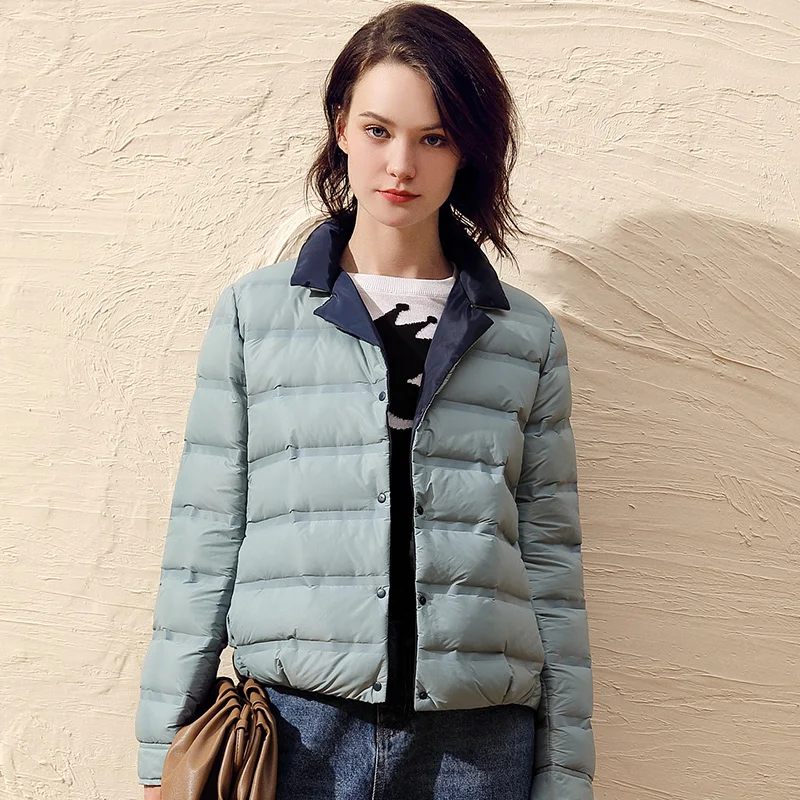 Женский короткий пуховик на утином пуху повседневный двусторонний Сверхтонкий