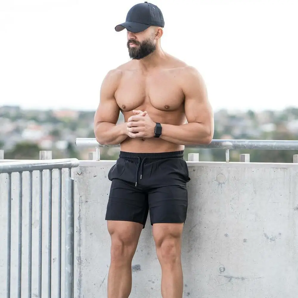 Мужские черные шорты для бега тренажерного зала фитнеса тренировочные брюки